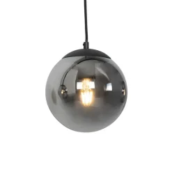 QAZQA Pendelleuchten|Wohnzimmerlampen*Art Deco Hängelampe schwarz mit Rauchglas 3-Licht - Pallon Mezzi