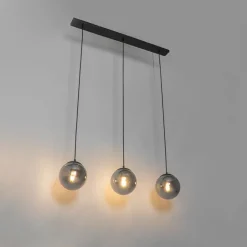 QAZQA Pendelleuchten|Wohnzimmerlampen*Art Deco Hängelampe schwarz mit Rauchglas 3-Licht - Pallon Mezzi