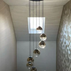 QAZQA Schlafzimmerlampen|Küchenlampen*Art Deco Hängelampe schwarz mit Goldglas 7-flammig - Pallon