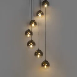 QAZQA Schlafzimmerlampen|Küchenlampen*Art Deco Hängelampe schwarz mit Goldglas 7-flammig - Pallon