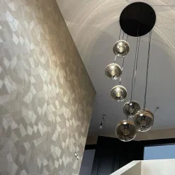 QAZQA Schlafzimmerlampen|Küchenlampen*Art Deco Hängelampe schwarz mit Goldglas 7-flammig - Pallon