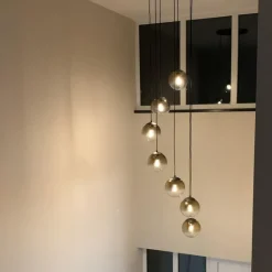 QAZQA Schlafzimmerlampen|Küchenlampen*Art Deco Hängelampe schwarz mit Goldglas 7-flammig - Pallon