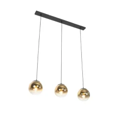 QAZQA Pendelleuchten|Wohnzimmerlampen*Art Deco Hängelampe schwarz mit gold länglich 3-flammig - Pallon