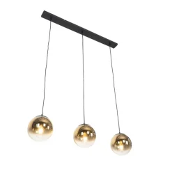 QAZQA Pendelleuchten|Wohnzimmerlampen*Art Deco Hängelampe schwarz mit gold länglich 3-flammig - Pallon