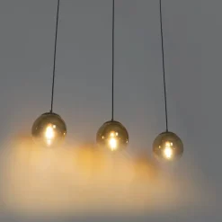 QAZQA Pendelleuchten|Wohnzimmerlampen*Art Deco Hängelampe schwarz mit gold länglich 3-flammig - Pallon