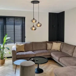 QAZQA Pendelleuchten|Wohnzimmerlampen*Art Deco Hängelampe schwarz 3-flammig mit Rauchglas - Busa