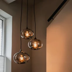 QAZQA Pendelleuchten|Wohnzimmerlampen*Art Deco Hängelampe schwarz 3-flammig mit Rauchglas - Busa