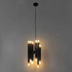 QAZQA Pendelleuchten|Wohnzimmerlampen*Art Deco Hängelampe schwarz 12-flammig - Tubi