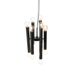 QAZQA Pendelleuchten|Wohnzimmerlampen*Art Deco Hängelampe schwarz 12-flammig - Tubi