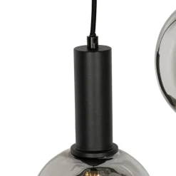 QAZQA Pendelleuchten|Wohnzimmerlampen*Art Deco Hängelampe schwarz mit Rauchglas rund 5-flammig - Josje