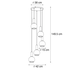 QAZQA Pendelleuchten|Wohnzimmerlampen*Art Deco Hängelampe schwarz mit Rauchglas rund 5-flammig - Josje