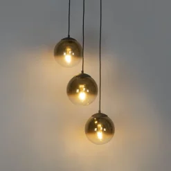 QAZQA Pendelleuchten|Wohnzimmerlampen*Art Deco Hängelampe schwarz mit Goldglas rund 3-flammig - Pallon