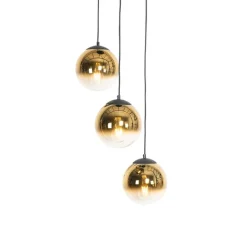 QAZQA Pendelleuchten|Wohnzimmerlampen*Art Deco Hängelampe schwarz mit Goldglas rund 3-flammig - Pallon