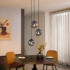 QAZQA Schlafzimmerlampen|Küchenlampen*Art Deco Hängelampe Schwarz mit Rauchglas 3-flammig - Douglass