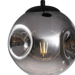 QAZQA Schlafzimmerlampen|Küchenlampen*Art Deco Hängelampe Schwarz mit Rauchglas 3-flammig - Douglass