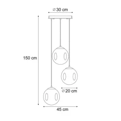 QAZQA Schlafzimmerlampen|Küchenlampen*Art Deco Hängelampe Schwarz mit Rauchglas 3-flammig - Douglass