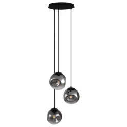 QAZQA Schlafzimmerlampen|Küchenlampen*Art Deco Hängelampe Schwarz mit Rauchglas 3-flammig - Douglass