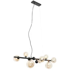 QAZQA Pendelleuchten|Wohnzimmerlampen*Art Deco Hängelampe schwarz mit braunem Glas 8 Lichter - David