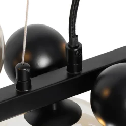 QAZQA Pendelleuchten|Wohnzimmerlampen*Art Deco Hängelampe schwarz mit braunem Glas 8 Lichter - David