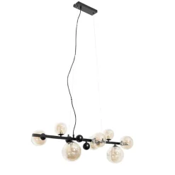 QAZQA Pendelleuchten|Wohnzimmerlampen*Art Deco Hängelampe schwarz mit braunem Glas 8 Lichter - David