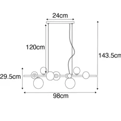 QAZQA Pendelleuchten|Wohnzimmerlampen*Art Deco Hängelampe schwarz mit braunem Glas 8 Lichter - David