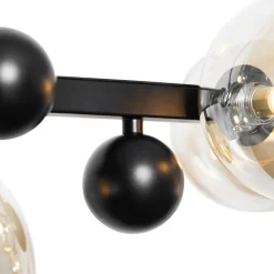 QAZQA Pendelleuchten|Wohnzimmerlampen*Art Deco Hängelampe schwarz mit braunem Glas 8 Lichter - David