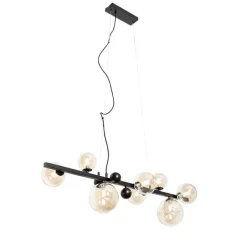 QAZQA Pendelleuchten|Wohnzimmerlampen*Art Deco Hängelampe schwarz mit braunem Glas 8 Lichter - David