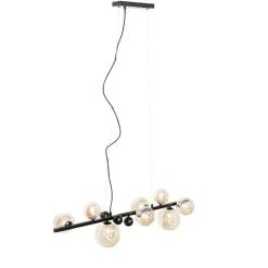 QAZQA Pendelleuchten|Wohnzimmerlampen*Art Deco Hängelampe schwarz mit braunem Glas 8 Lichter - David