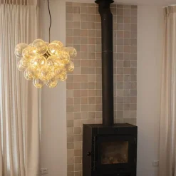 QAZQA Schlafzimmerlampen|Esszimmerlampen*Art Deco Hängelampe schwarz mit Glas 8-Licht - Uvas