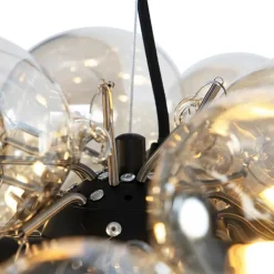 QAZQA Schlafzimmerlampen|Esszimmerlampen*Art Deco Hängelampe schwarz mit Glas 8-Licht - Uvas