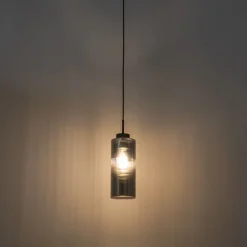 QAZQA Schlafzimmerlampen|Küchenlampen*Art Deco Hängelampe schwarz mit Rauchglas - Laura