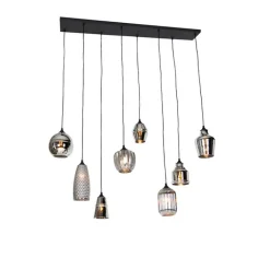 QAZQA Schlafzimmerlampen|Küchenlampen*Art Deco Hängelampe schwarz mit Rauchglas 8-flammig - Hanne