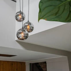 QAZQA Schlafzimmerlampen|Küchenlampen*Art Deco Hängelampe schwarz mit Rauchglas 3 Lichter - Wallace