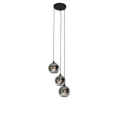 QAZQA Schlafzimmerlampen|Küchenlampen*Art Deco Hängelampe schwarz mit Rauchglas 3 Lichter - Wallace