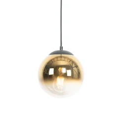 QAZQA Pendelleuchten|Wohnzimmerlampen*Art Deco Hängelampe schwarz mit Goldglas 20 cm - Pallon