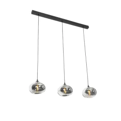 QAZQA Pendelleuchten|Wohnzimmerlampen*Art Deco Hängelampe schwarz 3-flammig mit Rauchglas - Busa