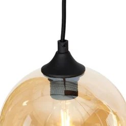 QAZQA Schlafzimmerlampen|Küchenlampen*Art Deco Hängelampe schwarz mit Bernsteinglas 8-flammig - Hanne