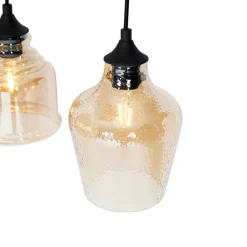 QAZQA Schlafzimmerlampen|Küchenlampen*Art Deco Hängelampe schwarz mit Bernsteinglas 8-flammig - Hanne