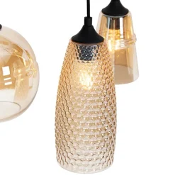 QAZQA Schlafzimmerlampen|Küchenlampen*Art Deco Hängelampe schwarz mit Bernsteinglas 8-flammig - Hanne