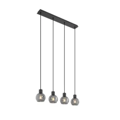 QAZQA Küchenlampen|Esszimmerlampen*Art Deco Hängelampe schwarz mit Rauchglas länglich 4-flammig - Vidro