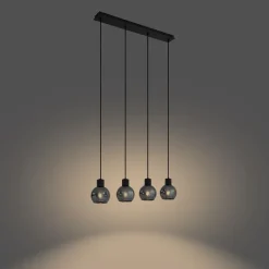 QAZQA Küchenlampen|Esszimmerlampen*Art Deco Hängelampe schwarz mit Rauchglas länglich 4-flammig - Vidro