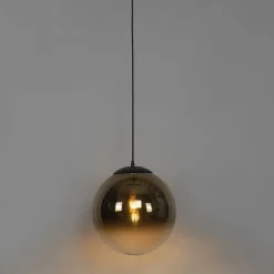QAZQA Pendelleuchten|Wohnzimmerlampen*Art Deco Hängelampe schwarz mit Goldglas 33 cm - Pallon