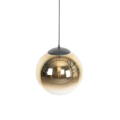 QAZQA Pendelleuchten|Wohnzimmerlampen*Art Deco Hängelampe schwarz mit Goldglas 33 cm - Pallon