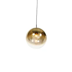 QAZQA Pendelleuchten|Wohnzimmerlampen*Art Deco Hängelampe schwarz mit Goldglas 33 cm - Pallon