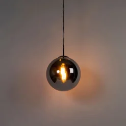 QAZQA Schlafzimmerlampen|Küchenlampen*Art Deco Hängelampe schwarz mit Rauchglas 30 cm - Pallon