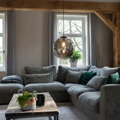 QAZQA Schlafzimmerlampen|Küchenlampen*Art Deco Hängelampe schwarz mit Rauchglas 30 cm - Pallon