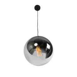 QAZQA Schlafzimmerlampen|Küchenlampen*Art Deco Hängelampe schwarz mit Rauchglas 30 cm - Pallon