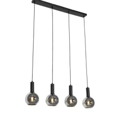 QAZQA Pendelleuchten|Wohnzimmerlampen*Art Deco Hängelampe schwarz mit Rauchglas 4-flammig - Josje