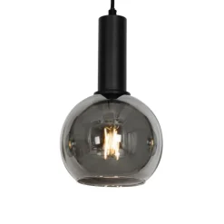 QAZQA Pendelleuchten|Wohnzimmerlampen*Art Deco Hängelampe schwarz mit Rauchglas 4-flammig - Josje