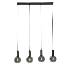 QAZQA Pendelleuchten|Wohnzimmerlampen*Art Deco Hängelampe schwarz mit Rauchglas 4-flammig - Josje